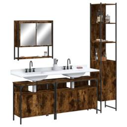 Berkfield Home 4 Piece Bathroom Furniture Set Smoked Oak Engineered Wood in Brown - thumbnail 2