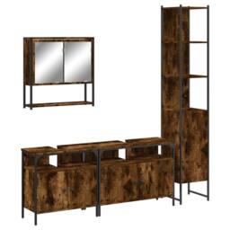 Berkfield Home 4 Piece Bathroom Furniture Set Smoked Oak Engineered Wood in Brown - thumbnail 1