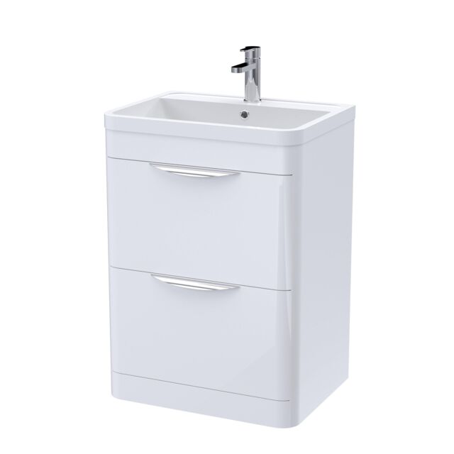 Balterley Modern Bathroom Floor 2 Drawer Vanity Unit Basin, Gloss White, 600mm in White - image 1