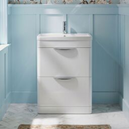 Balterley Modern Bathroom Floor 2 Drawer Vanity Unit Basin, Gloss White, 600mm in White - thumbnail 9