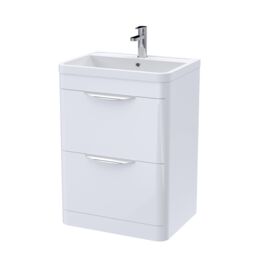 Balterley Modern Bathroom Floor 2 Drawer Vanity Unit Basin, Gloss White, 600mm in White - thumbnail 1