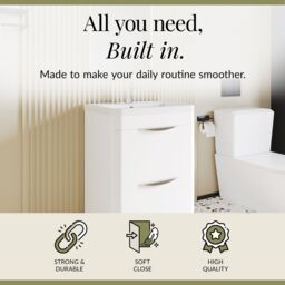 Balterley Modern Bathroom Floor 2 Drawer Vanity Unit Basin, Gloss White, 600mm in White - thumbnail 2