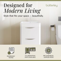 Balterley Modern Bathroom Floor 2 Drawer Vanity Unit Basin, Gloss White, 600mm in White - thumbnail 3