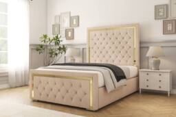"Comfort Beds Sofia Gold Naples Bed Frame - 50"" Upholstered Headboard in Light Sand - Size: Double"