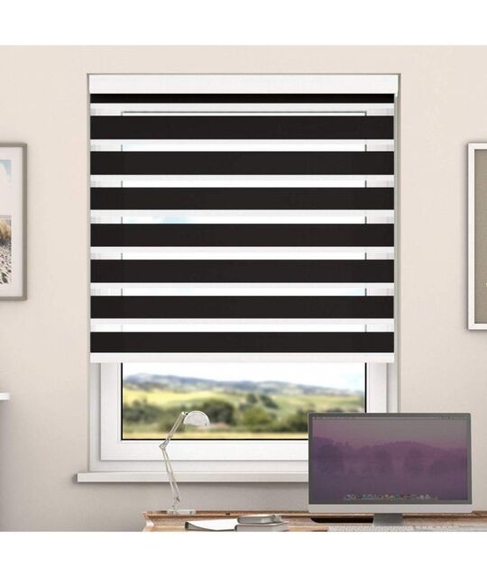 New Edge Blinds Pirate Black Day & Night Zebra Roller Blind with Cassette - Size: 115 cm width x 200 cm drop - image 1