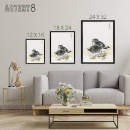 "Artery8 Black Brant Geese Pictorial Birds Framed Canvas Wall Art Print Kashu in Beige - Size: W12"" x H16""" - thumbnail 4