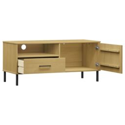 Berkfield Home TV Cabinet with Metal Legs Brown Solid Wood Pine OSLO - thumbnail 5