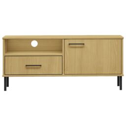 Berkfield Home TV Cabinet with Metal Legs Brown Solid Wood Pine OSLO - thumbnail 4