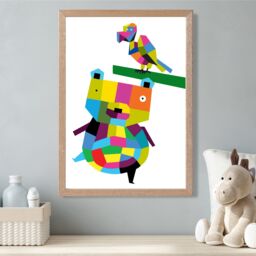 ARTZE Bear Bright Geometric Animal Framed Print SIZE: A2 with Oak Frame - Size: A4 - thumbnail 2