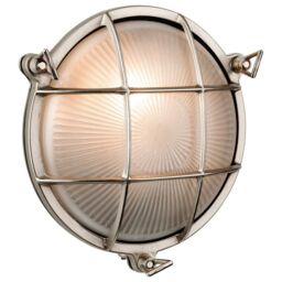 Netlighting Nautic 1 Light Outdoor Bulkhead Wall Flush Light Nickel Frosted Glass IP64 E27 in Grey
