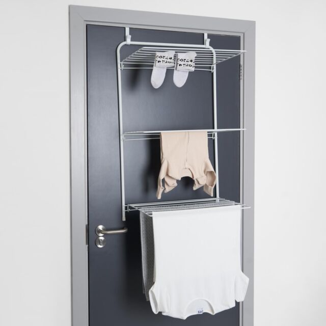 OHS Over The Door Tiered Foldable Drying Rack Towel Storage Organiser Rail Hanger in White - image 1