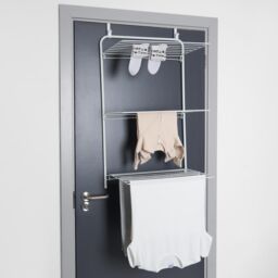 OHS Over The Door Tiered Foldable Drying Rack Towel Storage Organiser Rail Hanger in White - thumbnail 1