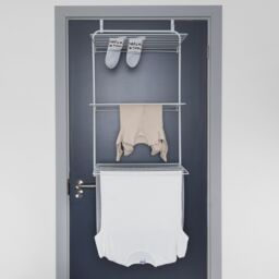 OHS Over The Door Tiered Foldable Drying Rack Towel Storage Organiser Rail Hanger in White - thumbnail 2