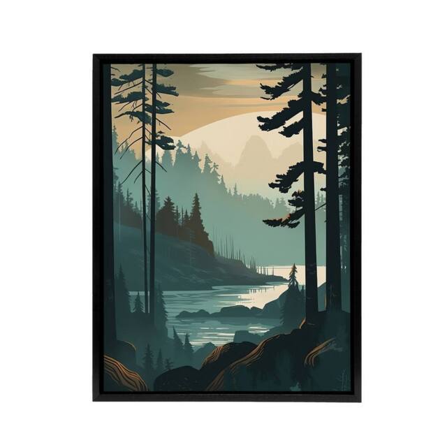 "Artery8 Great Bear Rainforest Misty Sunrise Framed Canvas Wall Art Print in Blue - Size: W12"" x H16""" - image 1