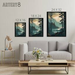 "Artery8 Great Bear Rainforest Misty Sunrise Framed Canvas Wall Art Print in Blue - Size: W12"" x H16""" - thumbnail 4