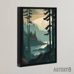 "Artery8 Great Bear Rainforest Misty Sunrise Framed Canvas Wall Art Print in Blue - Size: W12"" x H16""" - thumbnail 2