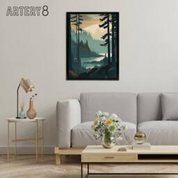 "Artery8 Great Bear Rainforest Misty Sunrise Framed Canvas Wall Art Print in Blue - Size: W12"" x H16""" - thumbnail 3