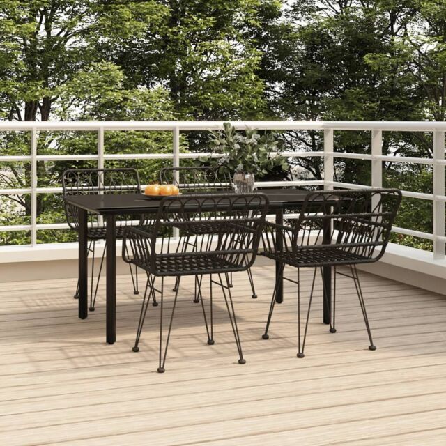 Berkfield Home 5 Piece Garden Dining Set Black Poly Rattan - image 1