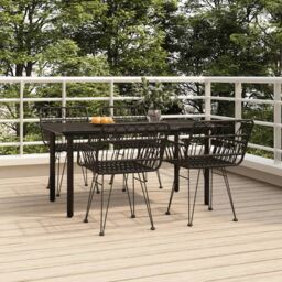 Berkfield Home 5 Piece Garden Dining Set Black Poly Rattan - thumbnail 1