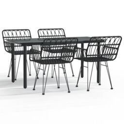 Berkfield Home 5 Piece Garden Dining Set Black Poly Rattan - thumbnail 2