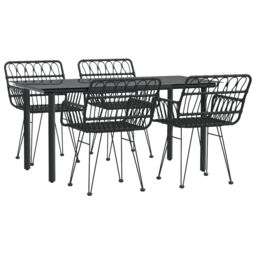 Berkfield Home 5 Piece Garden Dining Set Black Poly Rattan - thumbnail 3