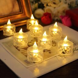 mysmartbuy Set of 12 Clear Faceted LED Tealights - Battery Powered Faux Light Up Flame-Free Candle Lights Home Decoration - Each H5 x 3.8cm - thumbnail 5