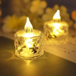 mysmartbuy Set of 12 Clear Faceted LED Tealights - Battery Powered Faux Light Up Flame-Free Candle Lights Home Decoration - Each H5 x 3.8cm - thumbnail 4