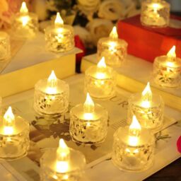 mysmartbuy Set of 12 Clear Faceted LED Tealights - Battery Powered Faux Light Up Flame-Free Candle Lights Home Decoration - Each H5 x 3.8cm - thumbnail 1