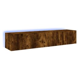 Berkfield Home TV Wall Cabinets with LED Lights 2 pcs Smoked Oak 80x35x31 cm in Brown - Size: 80 x 35 x 31 cm - thumbnail 2