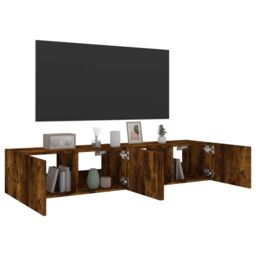 Berkfield Home TV Wall Cabinets with LED Lights 2 pcs Smoked Oak 80x35x31 cm in Brown - Size: 80 x 35 x 31 cm - thumbnail 6