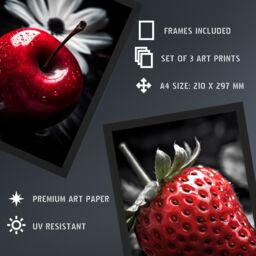 Artery8 A4 Wall Art & Frame Set of 3 Red Apple Pepper Strawberry Kitchen - thumbnail 3