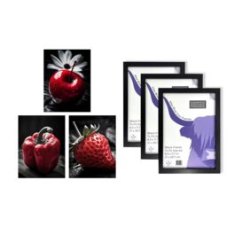 Artery8 A4 Wall Art & Frame Set of 3 Red Apple Pepper Strawberry Kitchen - thumbnail 5