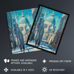 "Artery8 St Paul's Cathedral London City Street Painting Wall Art Print in Blue - Size: W24"" x H32""" - thumbnail 2