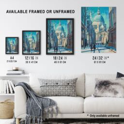 "Artery8 St Paul's Cathedral London City Street Painting Wall Art Print in Blue - Size: W24"" x H32""" - thumbnail 3