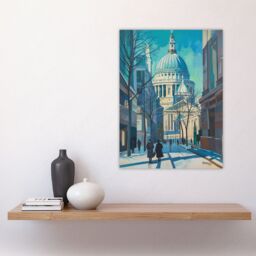 "Artery8 St Paul's Cathedral London City Street Painting Wall Art Print in Blue - Size: W24"" x H32""" - thumbnail 4
