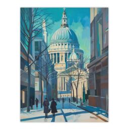 "Artery8 St Paul's Cathedral London City Street Painting Wall Art Print in Blue - Size: W24"" x H32""" - thumbnail 1