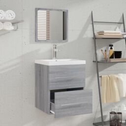 Berkfield Home Bathroom Cabinet with Mirror Grey Sonoma 41x38.5x48 cm Engineered Wood - thumbnail 3