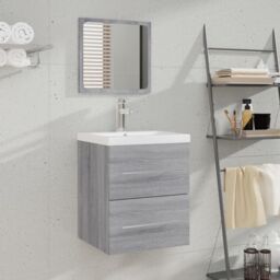 Berkfield Home Bathroom Cabinet with Mirror Grey Sonoma 41x38.5x48 cm Engineered Wood