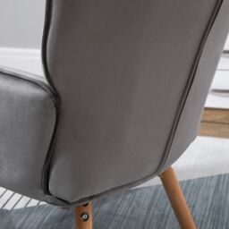 HOMCOM Modern Accent Chair Velvet-Touch Tufted Wingback Armchair Wood Legs in Grey - thumbnail 7