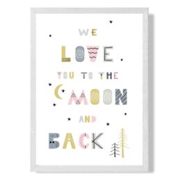 ARTZE Cute Love you to the Moon Pink Scandi Quote Framed Print SIZE: A4 with White Frame - thumbnail 1