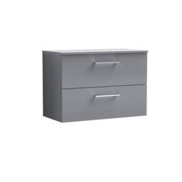 Balterley Level 800mm Wall Hung 2 Drawer Vanity Unit with Worktop - Satin Grey - thumbnail 1