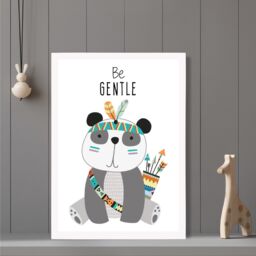 ARTZE Be Gentle Panda Tribal Animal Quote Framed Print SIZE: A2 with White Frame in Grey - Size: A4 - thumbnail 2