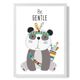 ARTZE Be Gentle Panda Tribal Animal Quote Framed Print SIZE: A2 with White Frame in Grey - Size: A4 - thumbnail 1