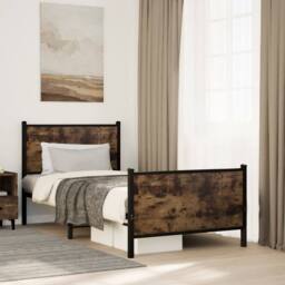 Berkfield Home Metal Bed Frame without Mattress Smoked Oak 90x190 cm Single in Brown - thumbnail 2
