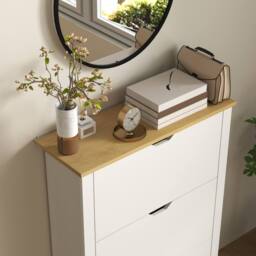Wyld Haus Dorane Lake High Gloss White Slim Shoe Cabinet 3 Flip Drawers - thumbnail 8