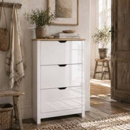Wyld Haus Dorane Lake High Gloss White Slim Shoe Cabinet 3 Flip Drawers