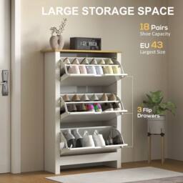Wyld Haus Dorane Lake High Gloss White Slim Shoe Cabinet 3 Flip Drawers - thumbnail 4