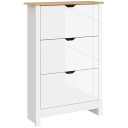Wyld Haus Dorane Lake High Gloss White Slim Shoe Cabinet 3 Flip Drawers - thumbnail 2