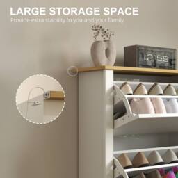 Wyld Haus Dorane Lake High Gloss White Slim Shoe Cabinet 3 Flip Drawers - thumbnail 7