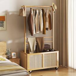Living and Home Bamboo Clothing Garment Rack Storage Shelf Coat Clothes Hanging Rack in Natural